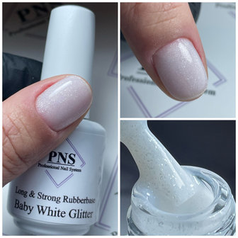 Long &amp; Strong Rubberbase Baby White Glitter 15ml